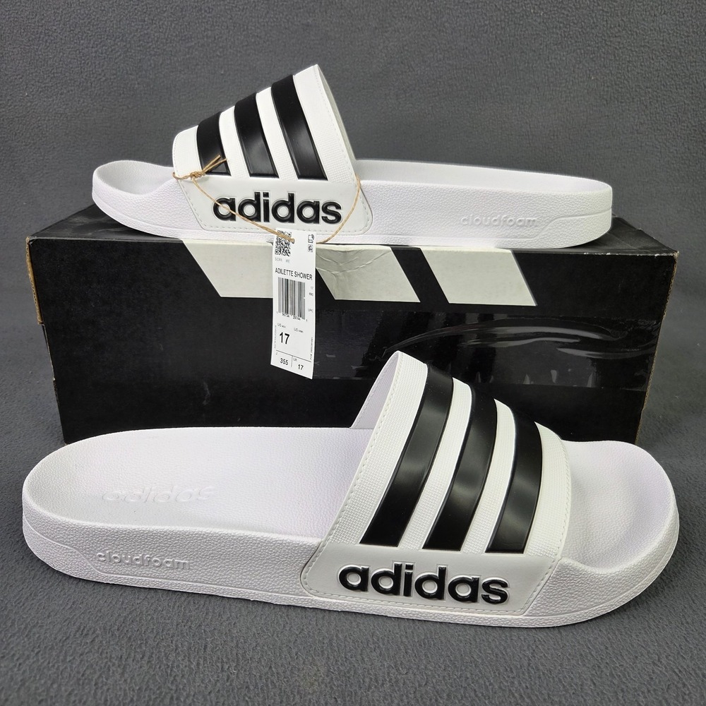 Adidas Adilette Shower Slides GZ5921 Men's Size 17 Slides White Black NEW